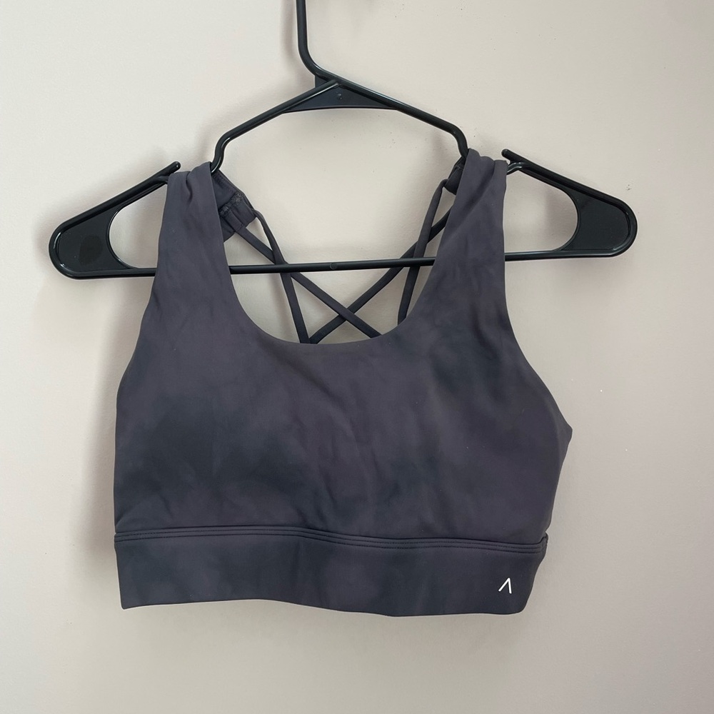 ACTA Dark Grey Scoop Neck Sports Bra with Criss-Cross Back